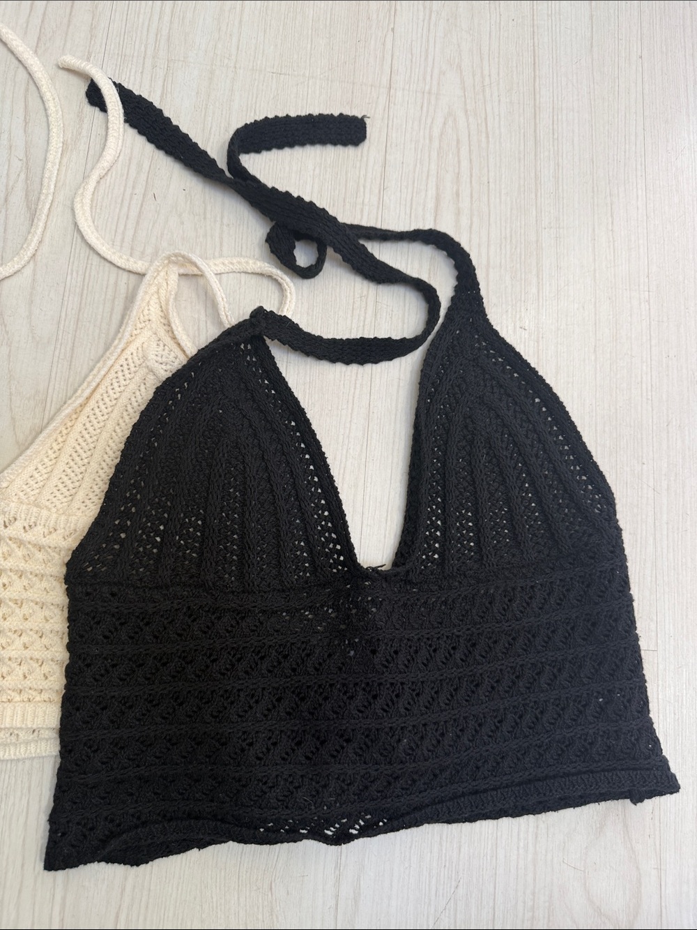 SHEIN Crochet Halter Bralette Set — Black & Cream - Picture 3 of 9